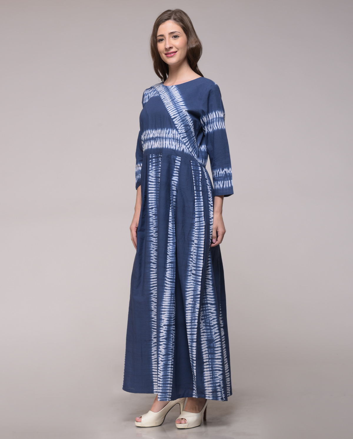 Blue Shibori Striped Dress - Dresses Women Apparel | World Art Community