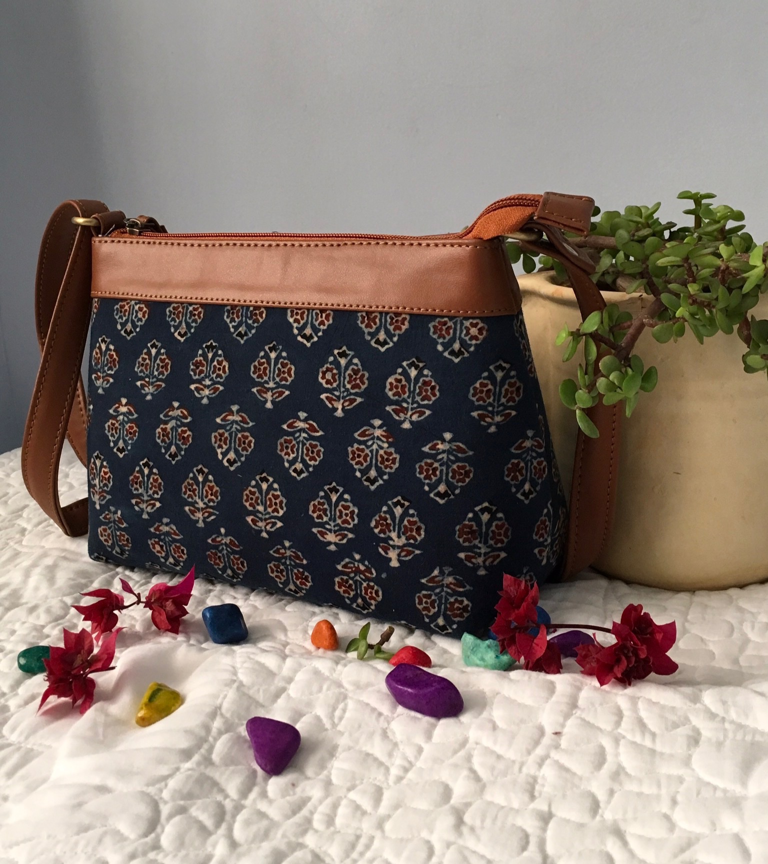 Ajrakh hand block printed sling bag - Bags and Belts Women Accessories ...