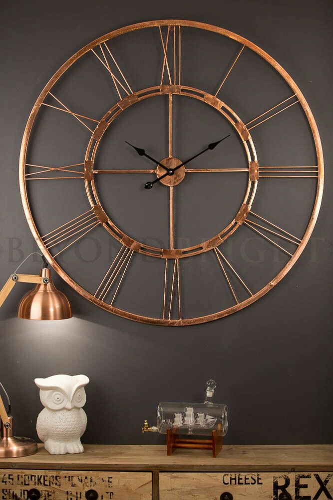 Metal Skeleton Vintage Wall Clock Big Copper Home Decor - Clocks Décor