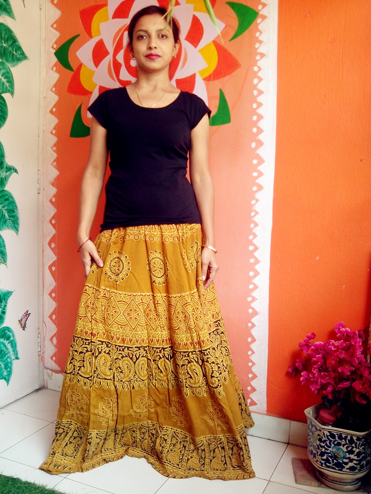 Natural Dyed Ajrakh Block printed Long Skirt VII - Ajrak Printing ...