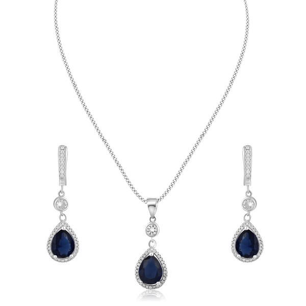 Buy CLARA Sterling Silver Rhodium Plated 5 Stone Pendant Earring Necklace  Set With Chain Online