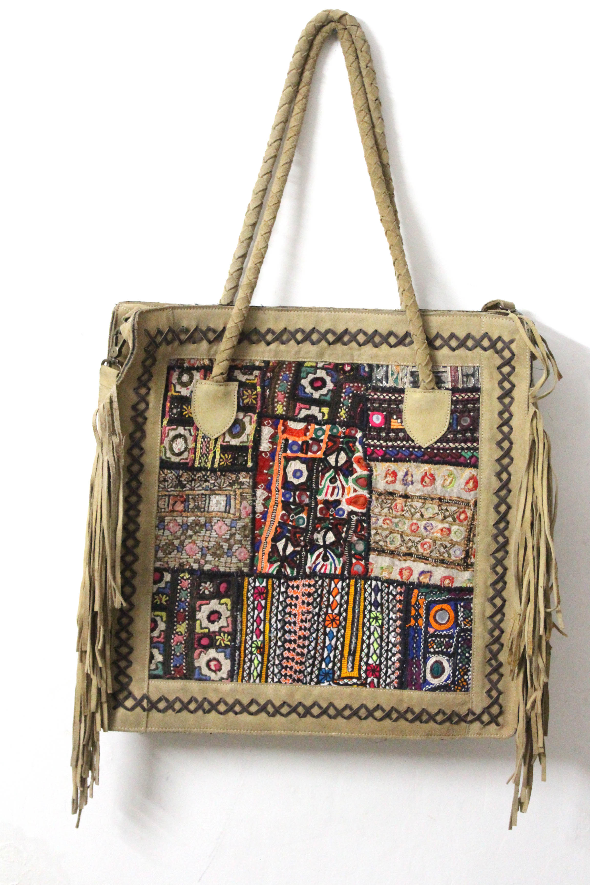 Beige Antique vintage boho banjara Indian embroidered bag/tote bag - Bags  and Belts Women Accessories