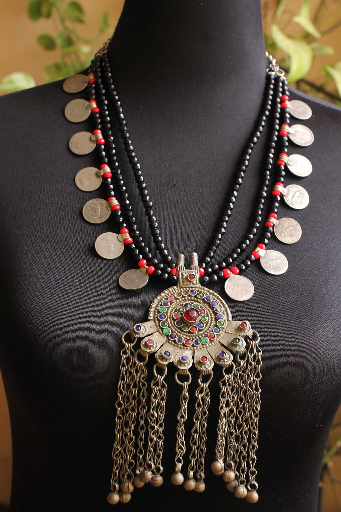 Afghan black necklace with coins NND 3423 - Art Jewelry Women ...