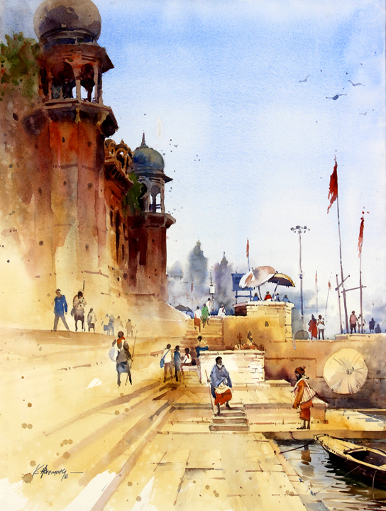 Banaras Ghar 5 by Kudalayya Hiremath - Scenery Water Painting | World ...