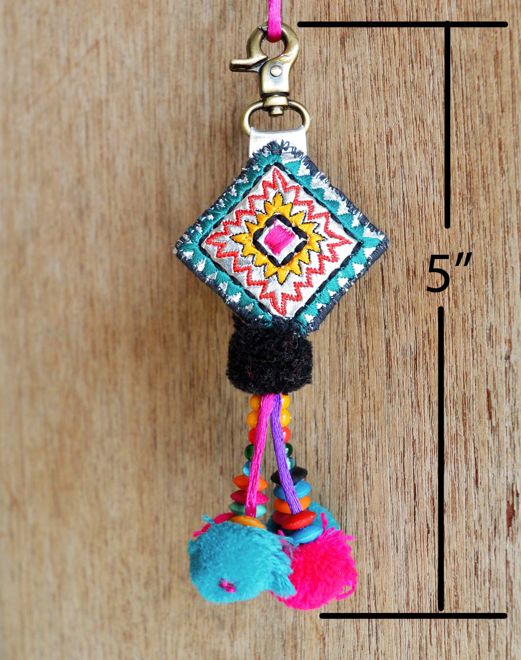 VLiving Bohemian Moroccan Handmade Thread and Bead Multicolor Tassels Boho  Bag Charm (5 in.)