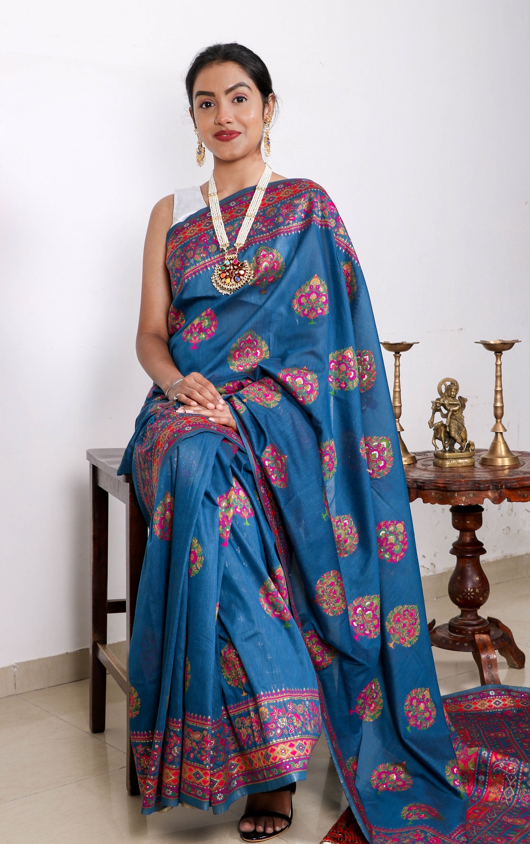 Advaita Handicrafts Designer Kani silk saree Blue and Orange - Sarees ...