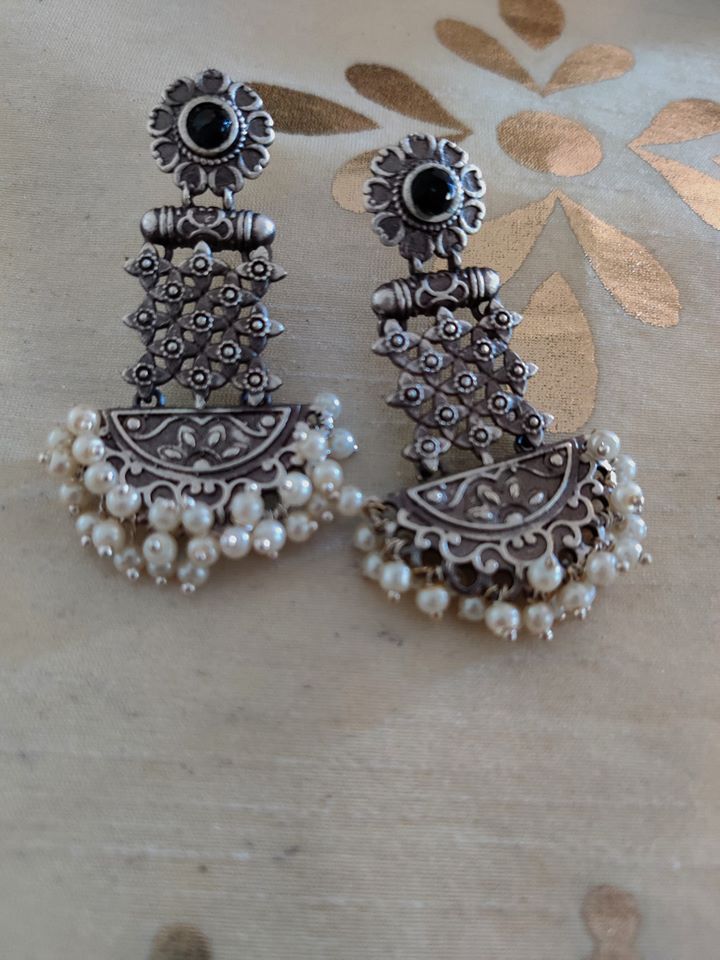 Buy German Silver Earrings With Stones and Peacock Online in India - Etsy