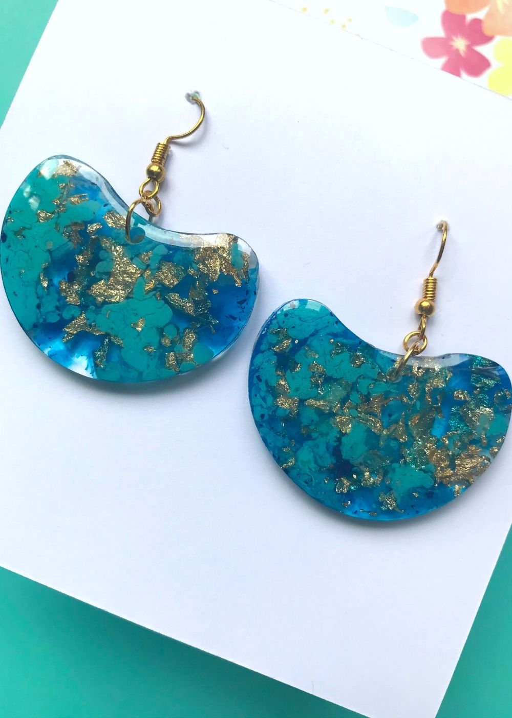 Hand Crafted, Jewelry, Green Gold Resin Earrings