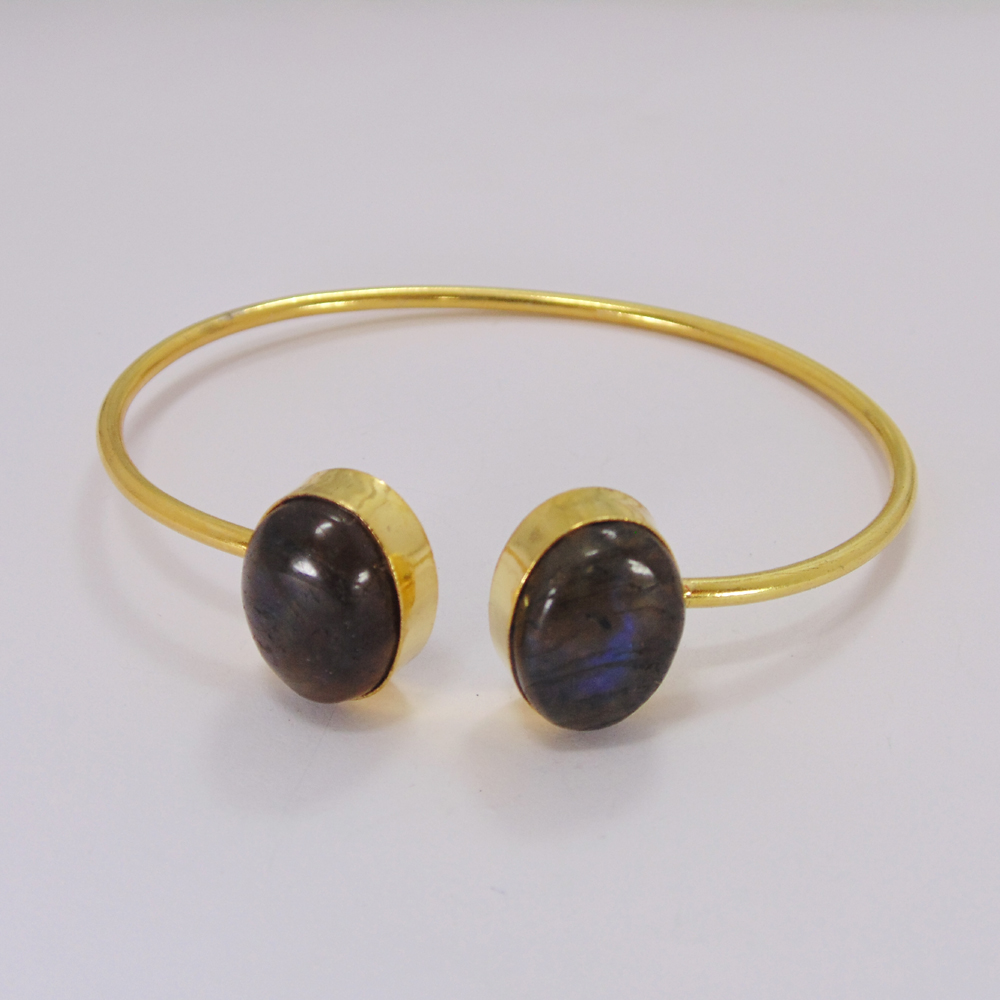 Natural Labradorite Gemstone Brass Bracelet - Jewelry Women Accessories ...