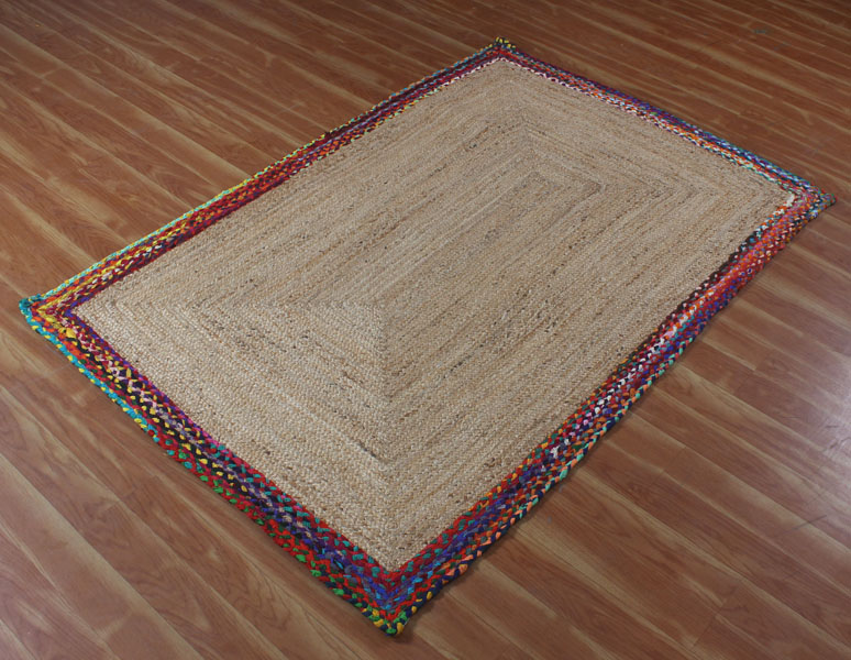 Geometric Area Rug Natural Jute Rug Hand Braided Style Outdoor