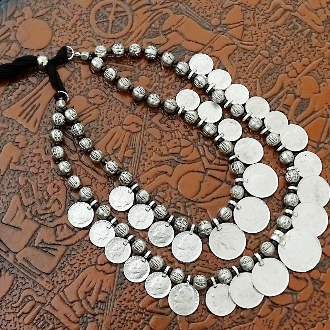 Tribal Long Oxidized Afghan Coin Necklace-5 - Art Jewelry Women Accessories