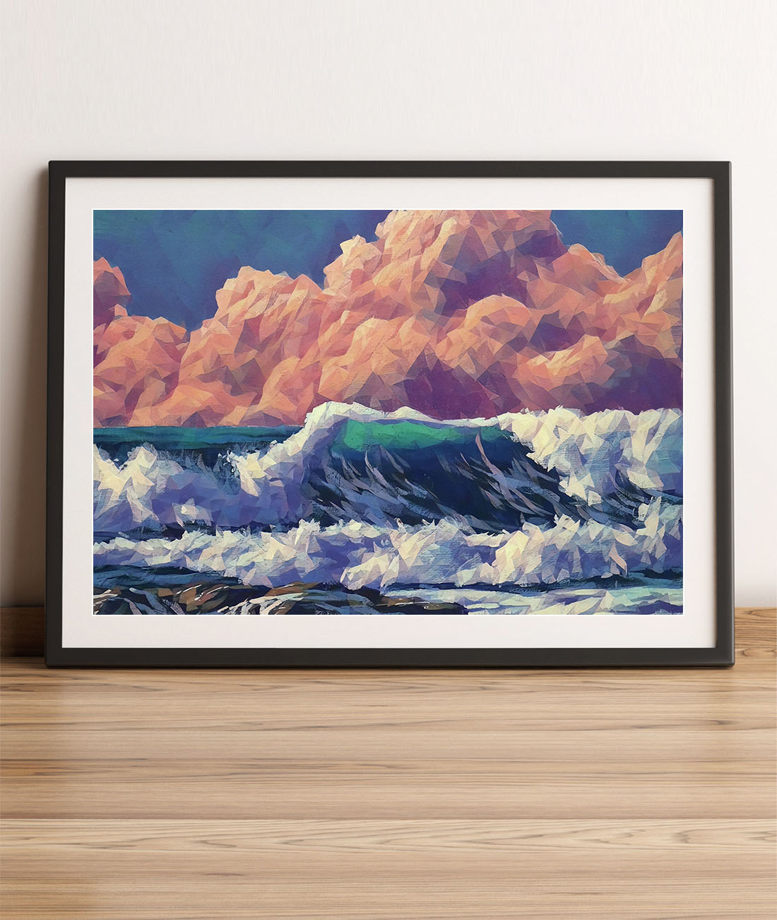 Acrylic Painting Pink Clouds and Waves Seascape 