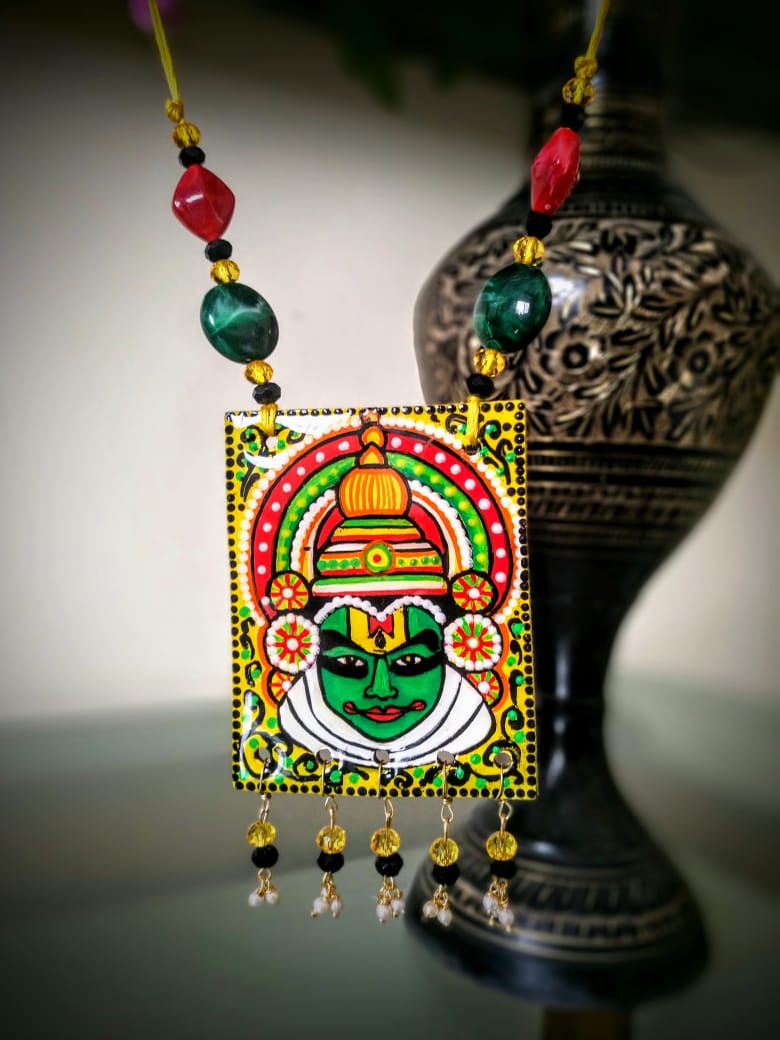 Kathakali Necklace Set: Hand Painted Statement Jewellery, Handmade earrings  and handmade necklace, Fabric Jewellery