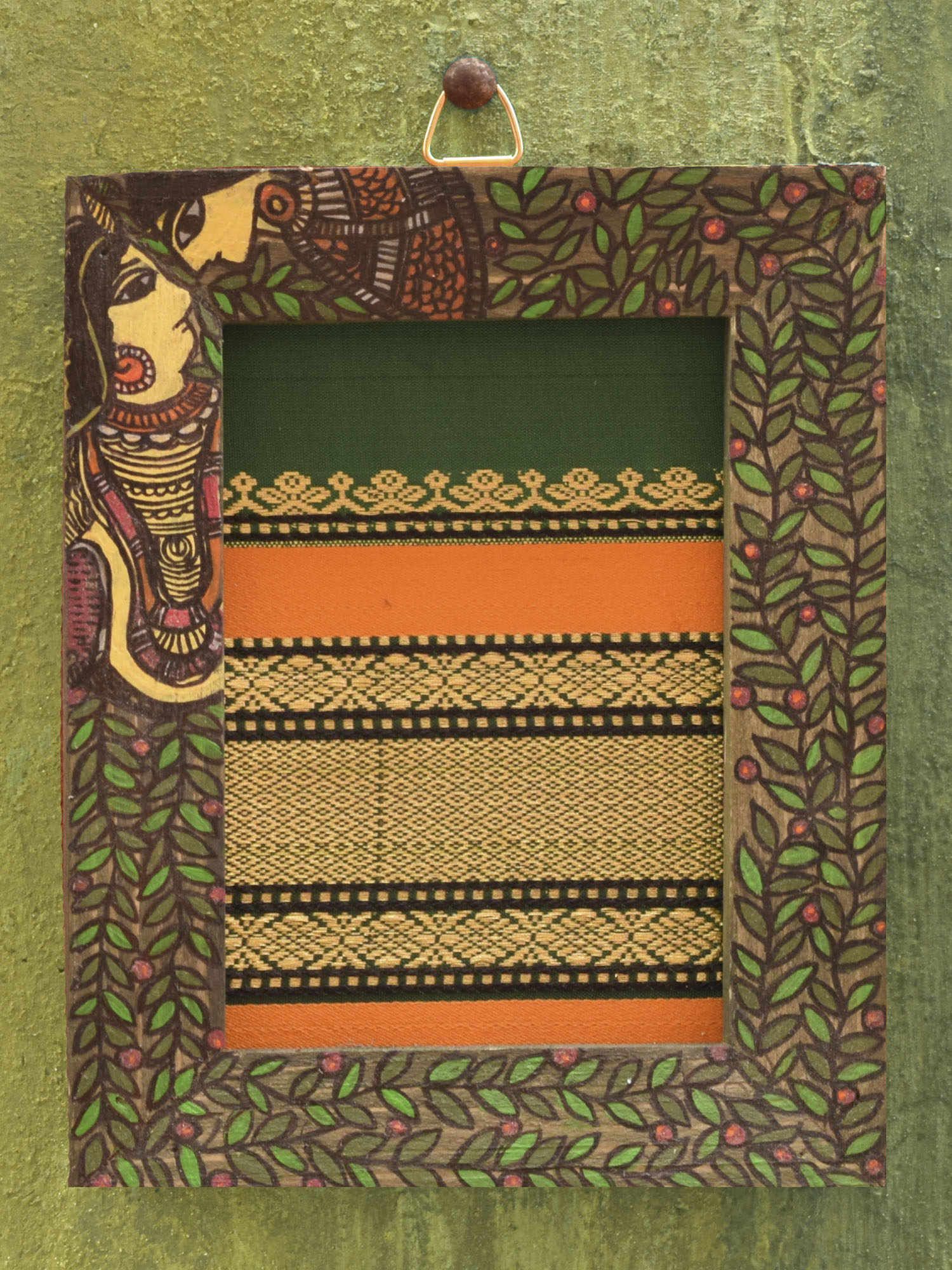 Radha krishna madhubani handpainted fabric wall frame - II - Wall