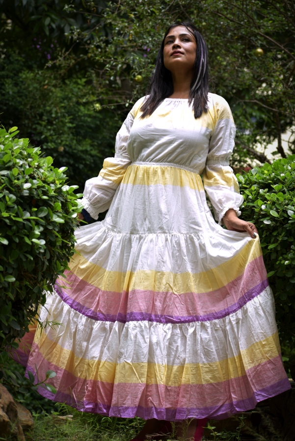 AURORA -Premium handwoven Muslin Cotton frilled maxi Dress for