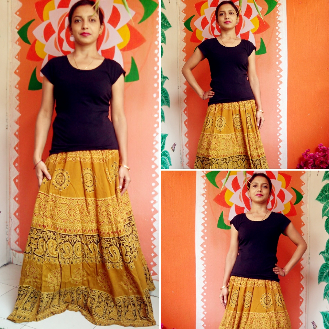 Natural Dyed Ajrakh Block printed Long Skirt VII - Ajrak Printing ...