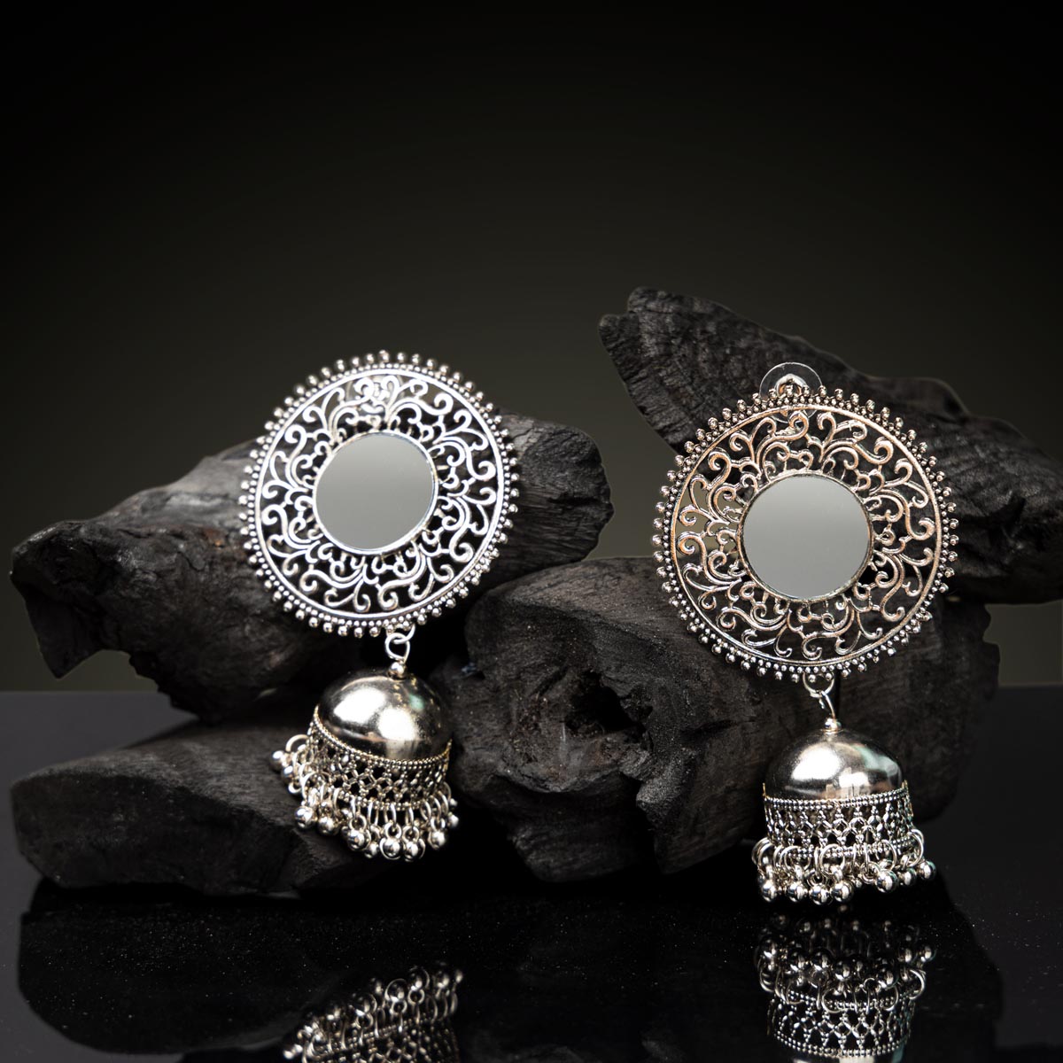 Shostopper Afghani Designer Oxidised Chandbali Mirror Earring SJ6124EN -  Sukkhiglobal