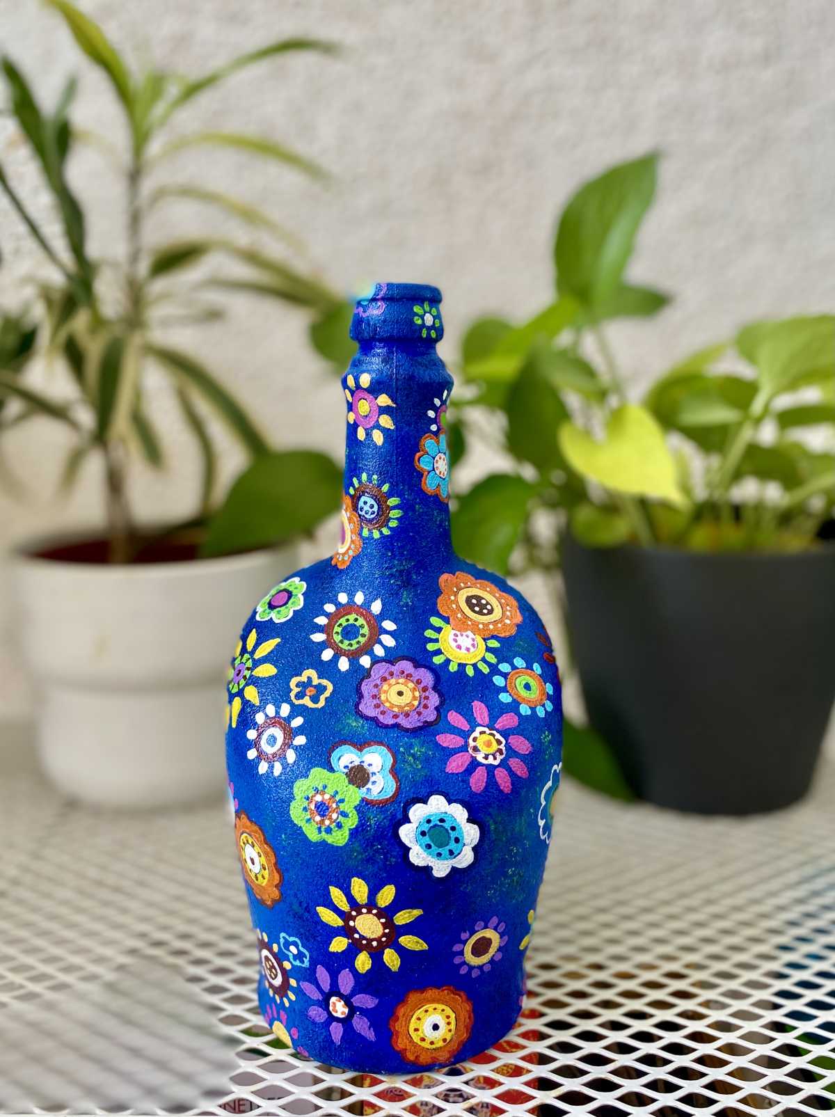 Hand Painted Glass Bottle Floral Vase Vases Décor Home Décor World Art Community