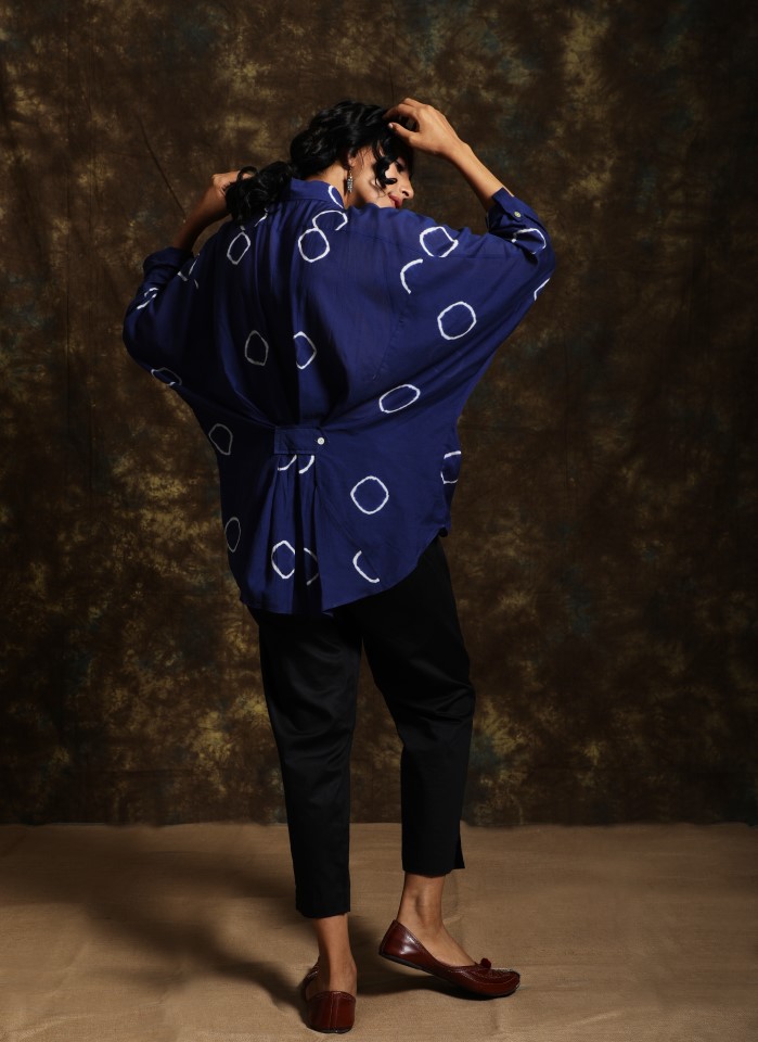 Indigo hand dyed cotton silk anti-fit top - Tops & Shirts Women Apparel ...