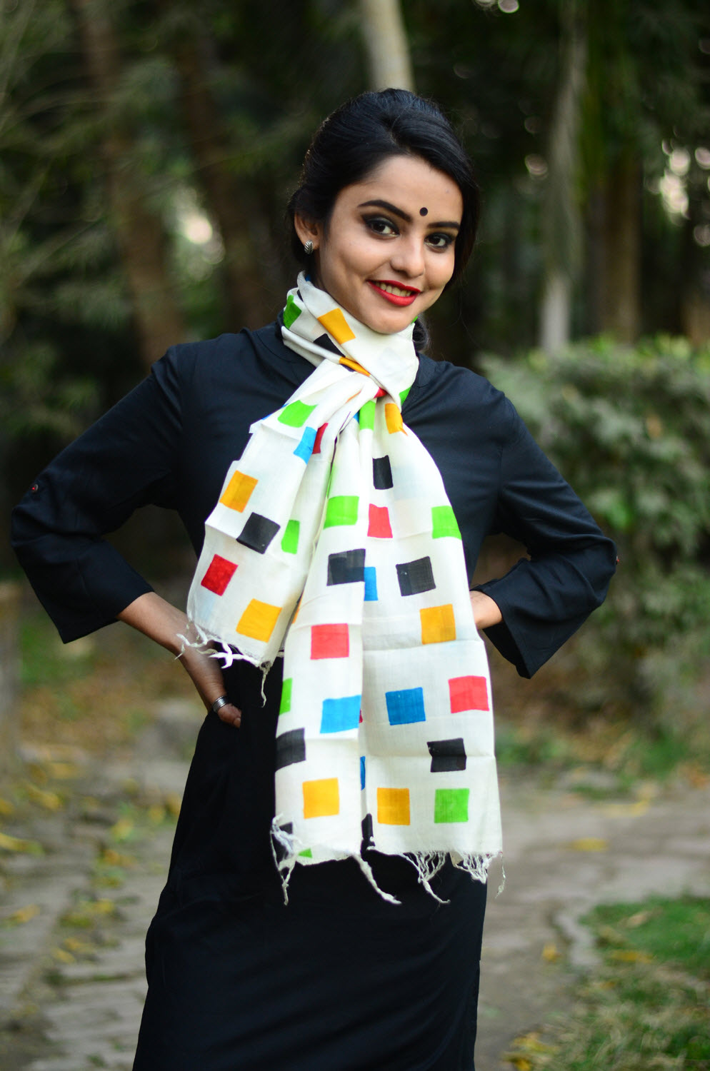 Handblock Stole Bishnupuri Handwoven Silk 01 - Scarves & Stoles Women Accessories | World Art ...