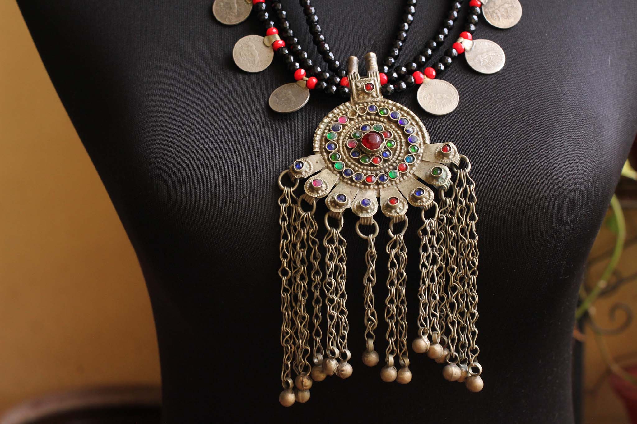 Afghan black necklace with coins NND 3423 - Art Jewelry Women ...