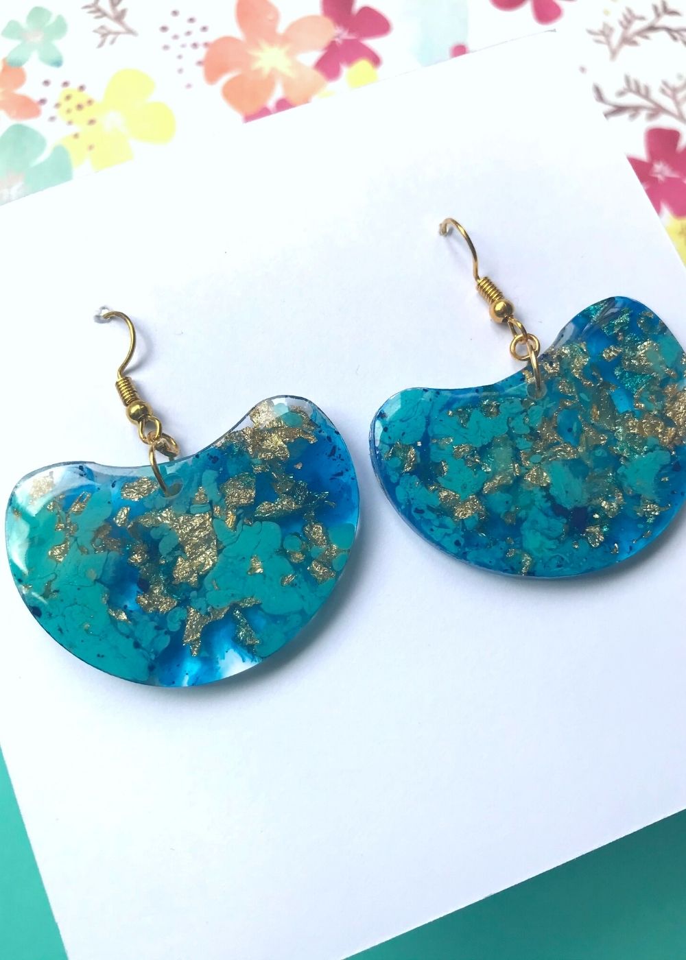 Hand Crafted, Jewelry, Green Gold Resin Earrings