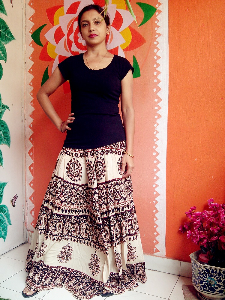 Natural Dyed Block printed Ajrak Long Skirt - Ajrak Printing & Dyeing ...