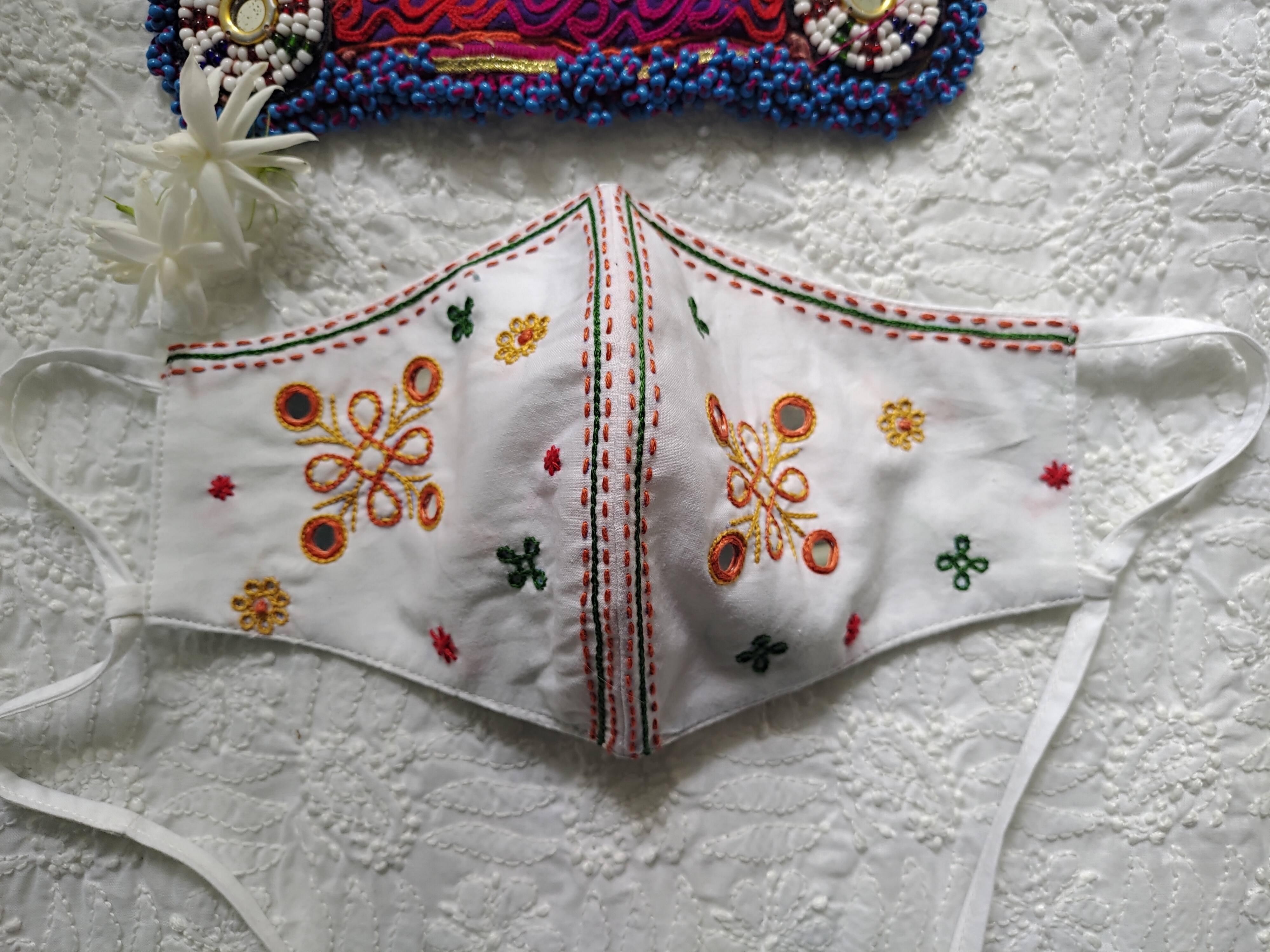 The Kutch Collective Pack of 1 Gujarati Embroidered Masks in Triple