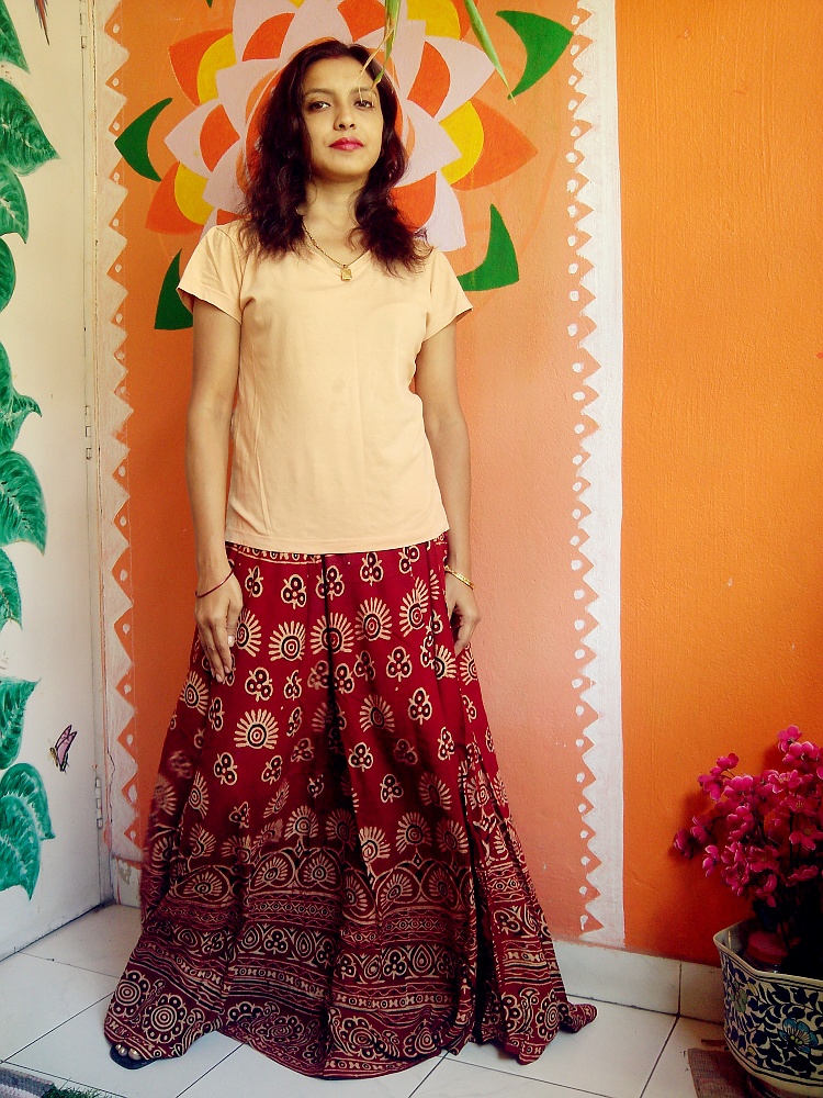 Natural Dyed Ajrakh Block printed Long Skirt V - Ajrak Printing ...