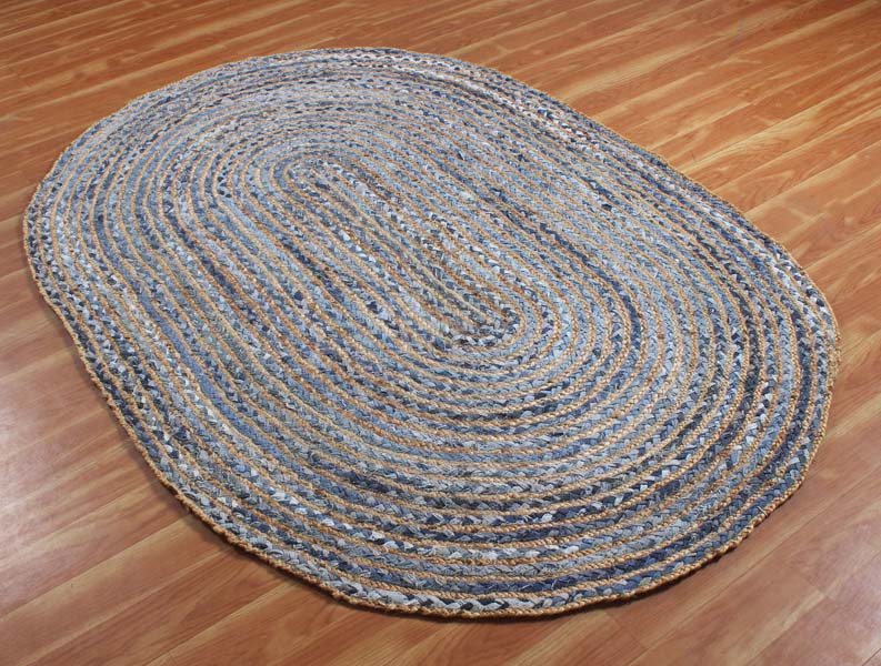 Braided Indian Handwoven Oval Jute Rug Yoga Mat Bohemian Doormat